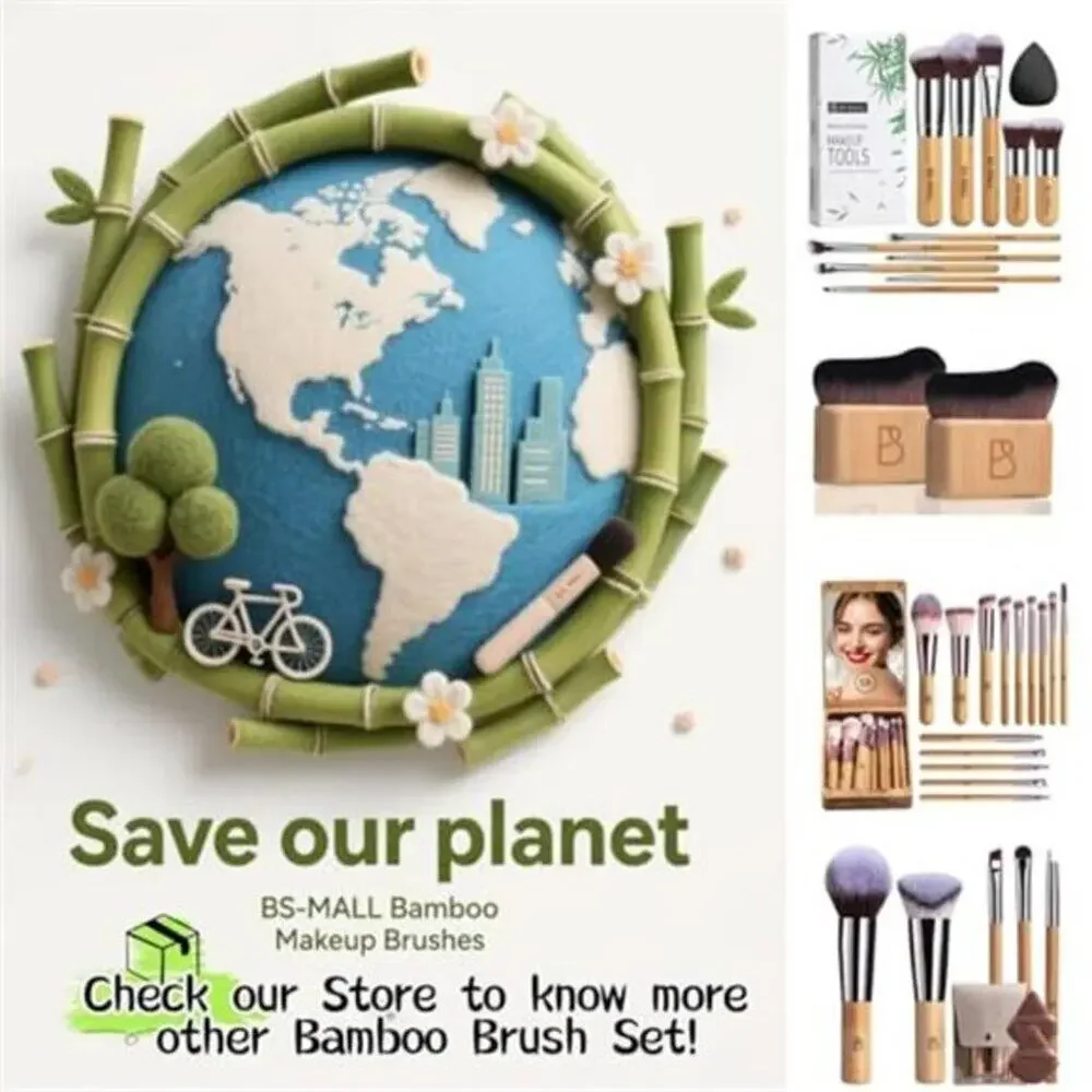 Small Makeup Brush Set 11Pcs Bamboo Synthetic Kabuki Brush Set